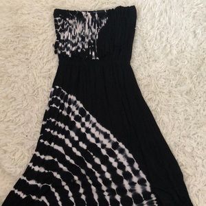 black and white maxi dress w fringe